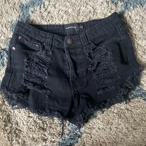 Black ripped jean shorts